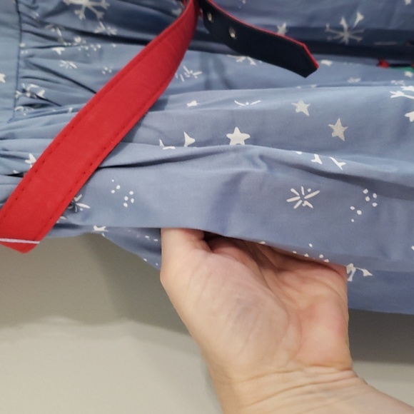 Modcloth Holiday Dress Medium Blue Red White Sleeveless Belt Snowflakes Winter - Picture 10 of 16
